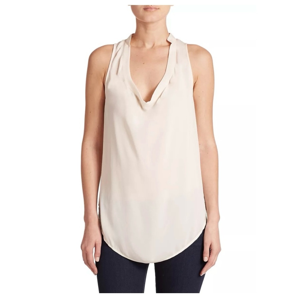 Haute Hippie Antique Ivory Silk Sleeveless Cowl Neck Blouse
